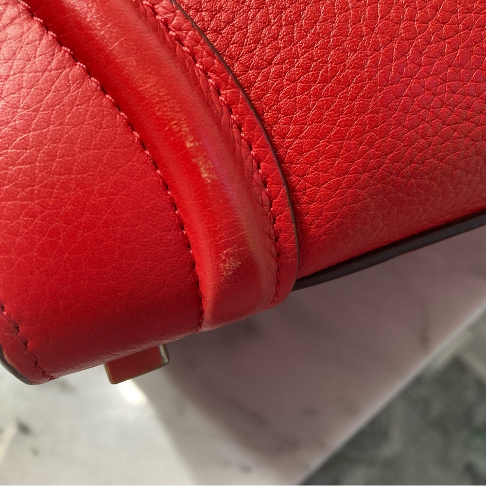 CELINE Micro Red Drummed Leather Luggage Tote Handbag - Picture 8 of 14